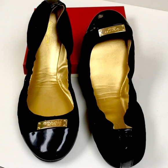 Coach Patent and Suede Leather with Gold Detail Ballet Slippers - Picture 1 of 4